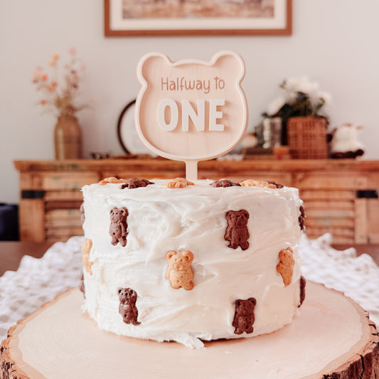 “Halfway to One” Bear Cake Topper